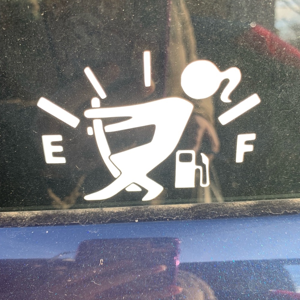 Homemade running out of gas vinyl sticker